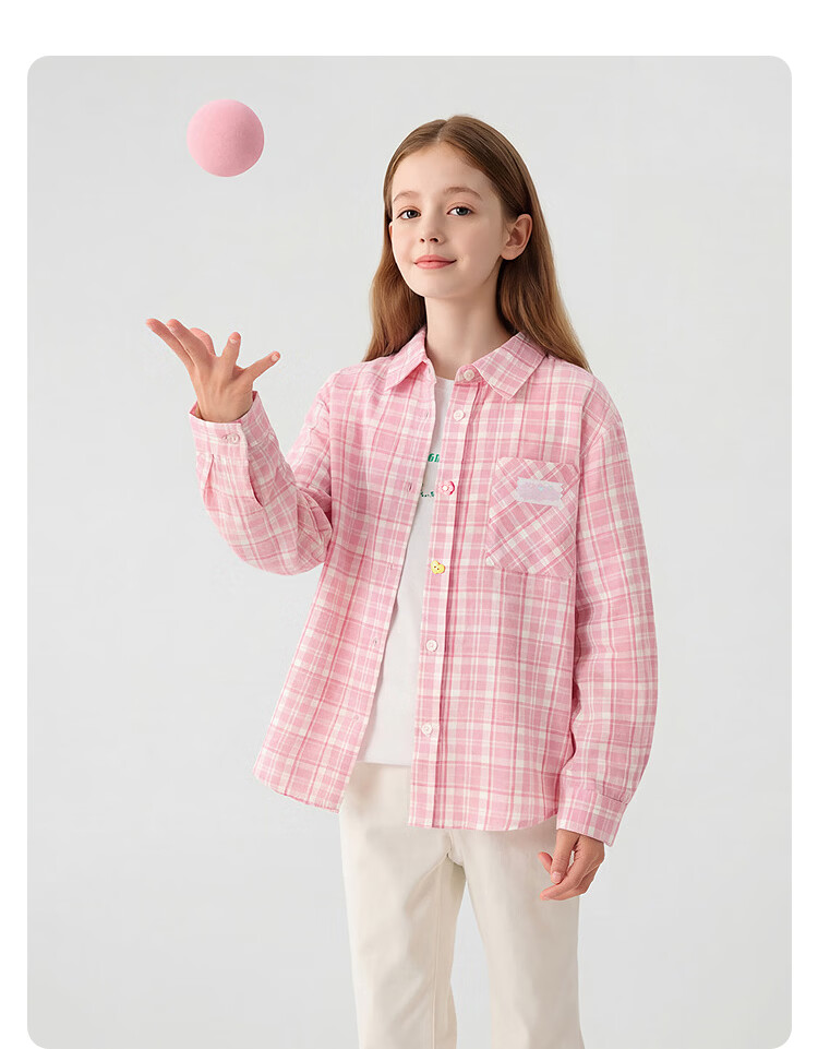 Balabala【balaOne】Kids Long Sleeve Shirt Girls 2026 Spring Plaid Fashion 14