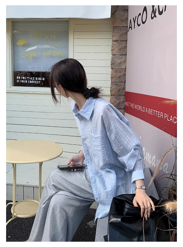 ICH MODE "Island Memory" Summer Physical Sunscreen Shirt Beach Tencel Shirt Cover-up Lightweight Jacket Blue XL 8