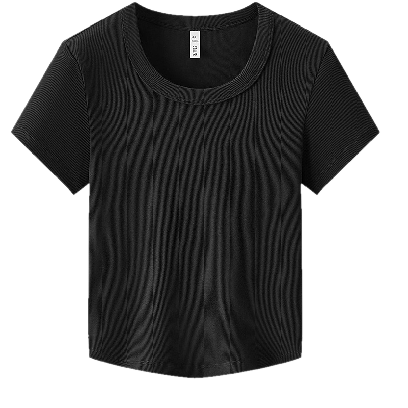 Semir Women's Short-Sleeve T-Shirt, Summer Cropped Fitted Round Neck Regular Shoulder Top 101325100006