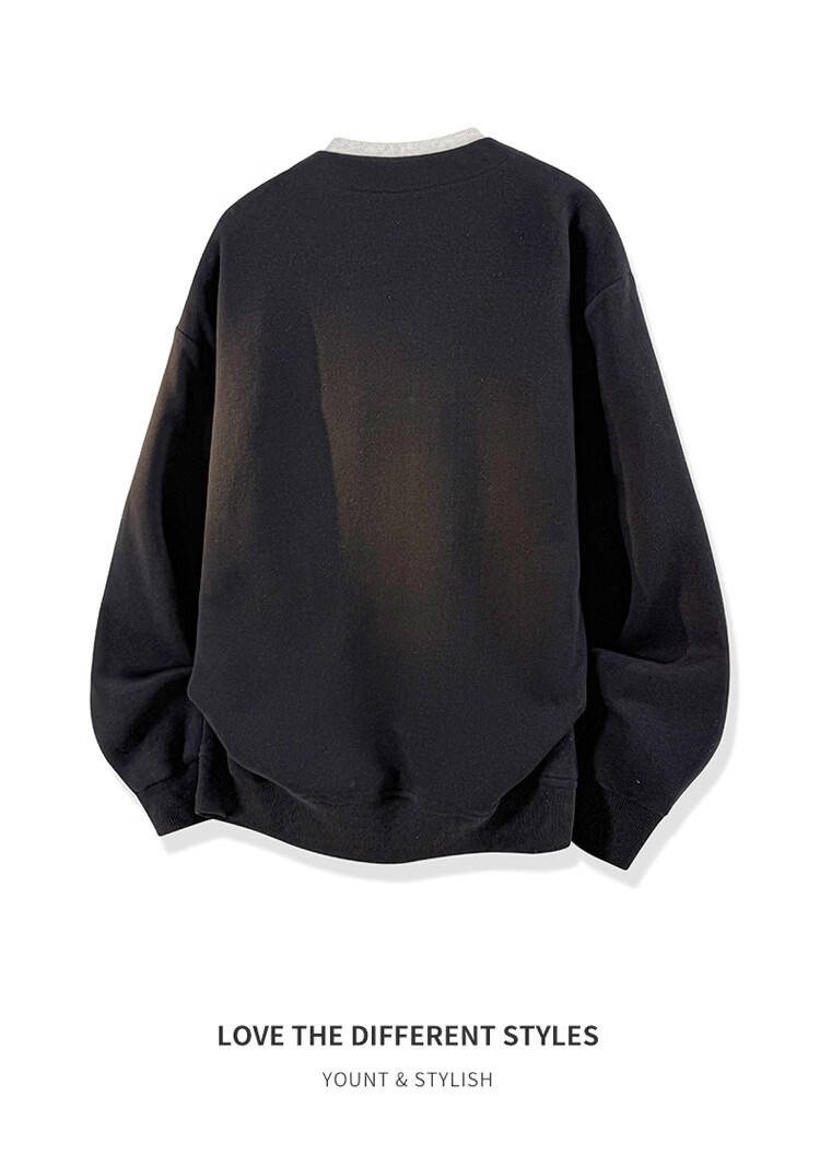 JEEP Men's Spring and Autumn Crew Neck Long Sleeve T-Shirt, Fake Two-Piece Casual Versatile Black 4XL 7