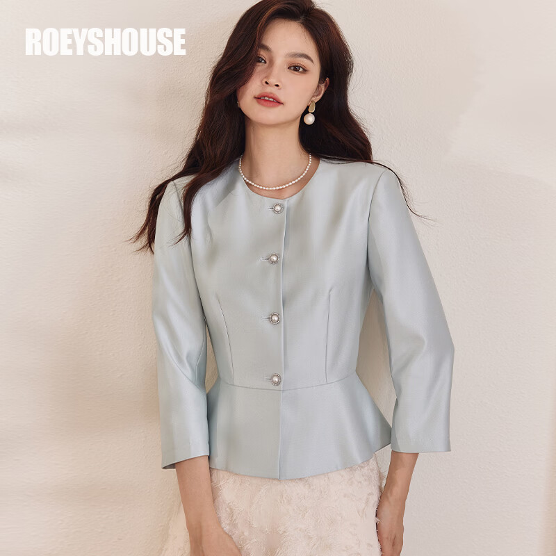 ROEYSHOUSE Women's Glossy Slim Fit Short Jacket Early Spring Intellectual Professional Slim Blazer 09101 S Light Green
