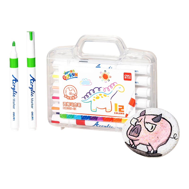 Deli [Back to School Stationery] 12-Color Round Barrel Acrylic Markers, PP Box Packaging, Hand-Drawing Shoes, Painting Pens, Fluorescent Highlighters, Children's DIY, New Year Tree Graffiti, Watercolor Pens, Art Educatio