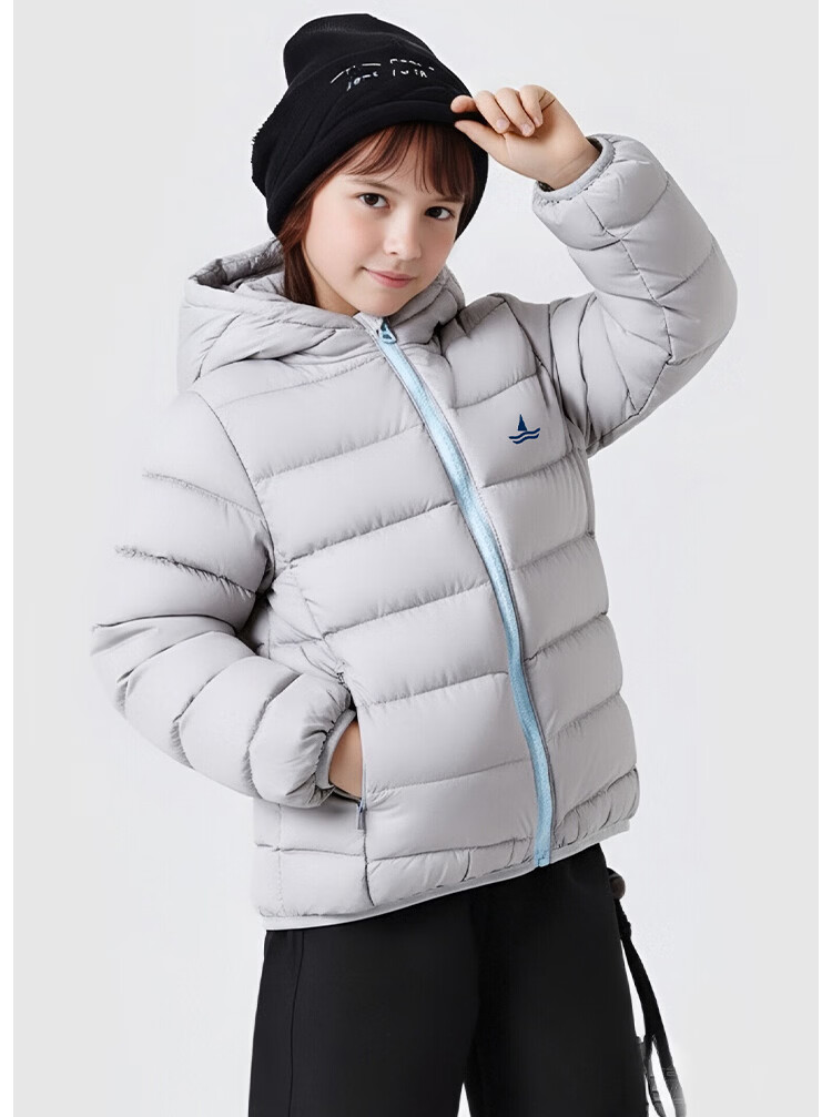 Navigare Kids Down Jacket Boys Ribbed Down Coat Girls Warm Off-White Hooded 150 18