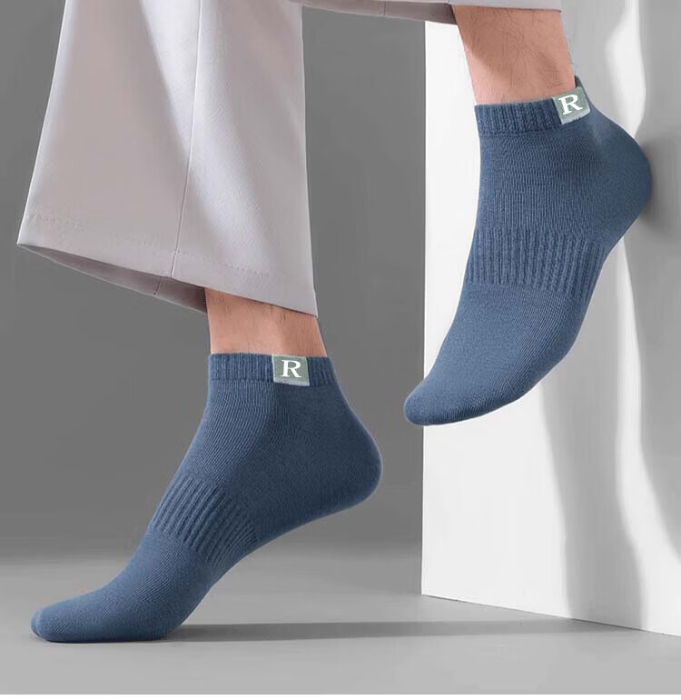 ROMON Men's Summer 100% Cotton 10A Antibacterial Odor-Resistant Short Socks with Mugwort Essential Oil Casual Sports Breathable No-Show Socks 5