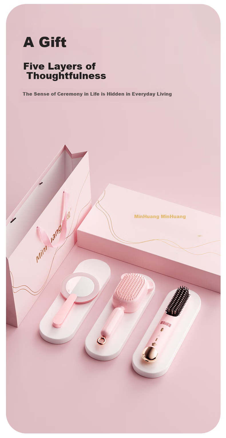 MinHuang Birthday Christmas Gift Box Wireless Cool Air Styling Straightening Brush for Women Mom Girlfriend Friends 3
