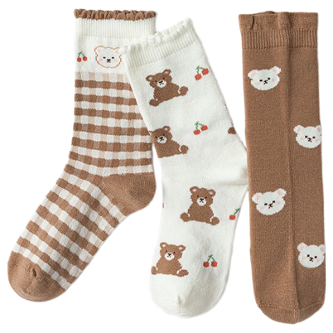 BALABALA BalaOne Children's Socks Autumn Winter Girls' Socks Jacquard Medium to Large Kids Wool Blend Three-Pair Pack 208425172001