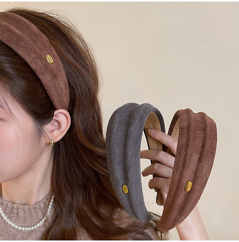 YeFeiLi Hong Kong Style Suede Wide Headband Women High-End 2026 New Hair Accessories Elegant Hair Hoop Heightening Crown Hair Clip Hair Ornament 2