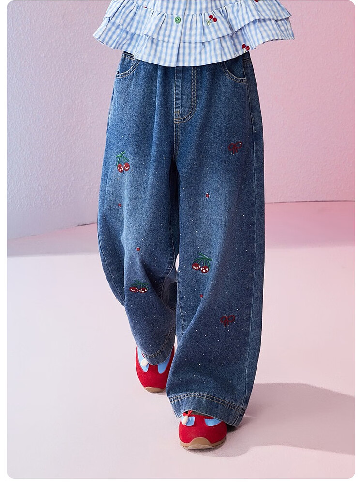ASK JUNIOR Kids Pants 2026 Spring New Fashion Embroidered Denim Jeans Girls Slight Flared Casual Skin-Friendly Trousers 3