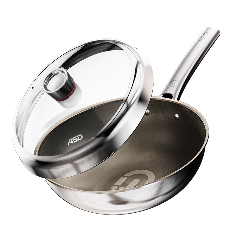 ASD Non-Stick Wok with Pure Titanium Coating, Stainless Steel Home Use Titanium Pan, Non-Stick Compatible with Gas And Induction Cooktops, 32cm Z1
