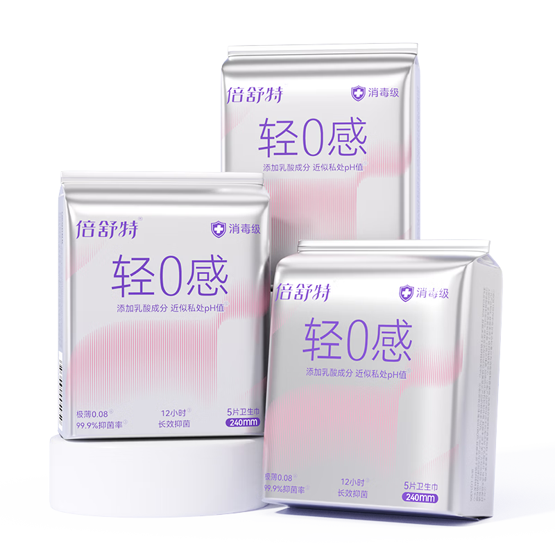 Beishute Light 0 Sensation Ultra-Thin Lactic Acid Antibacterial Breathable Daily Sanitary Napkins 240mm 5pcs*3 Packs Menstrual Pads
