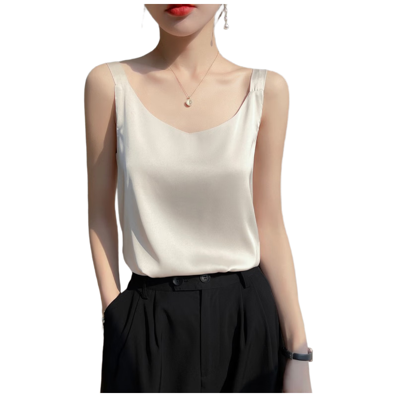 Tingmei Ice Silk Camisole Women's Suit Inner Wear Outer Wear Thin Backless Loose Summer White Top