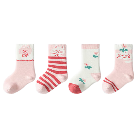BALABALA Baby Socks, Winter Terry Socks, Cute Cotton Socks for Toddlers, Warm, Four Pairs, 209425172204