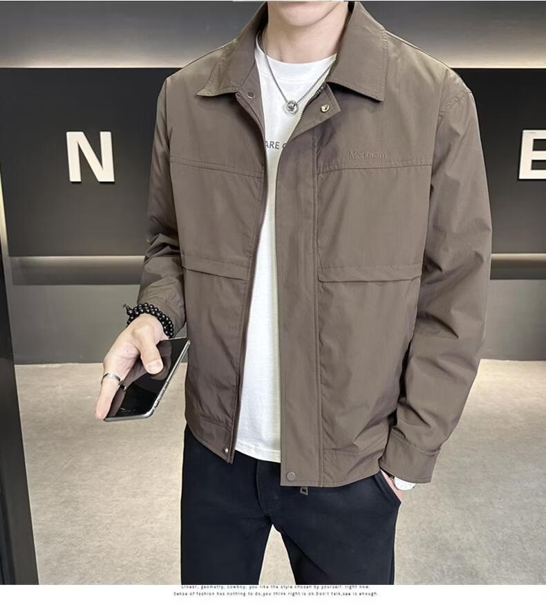 ROMON Men's Jacket Spring Autumn Turn-down Collar Business Casual Workwear Windproof Coat Khaki 3XL 4