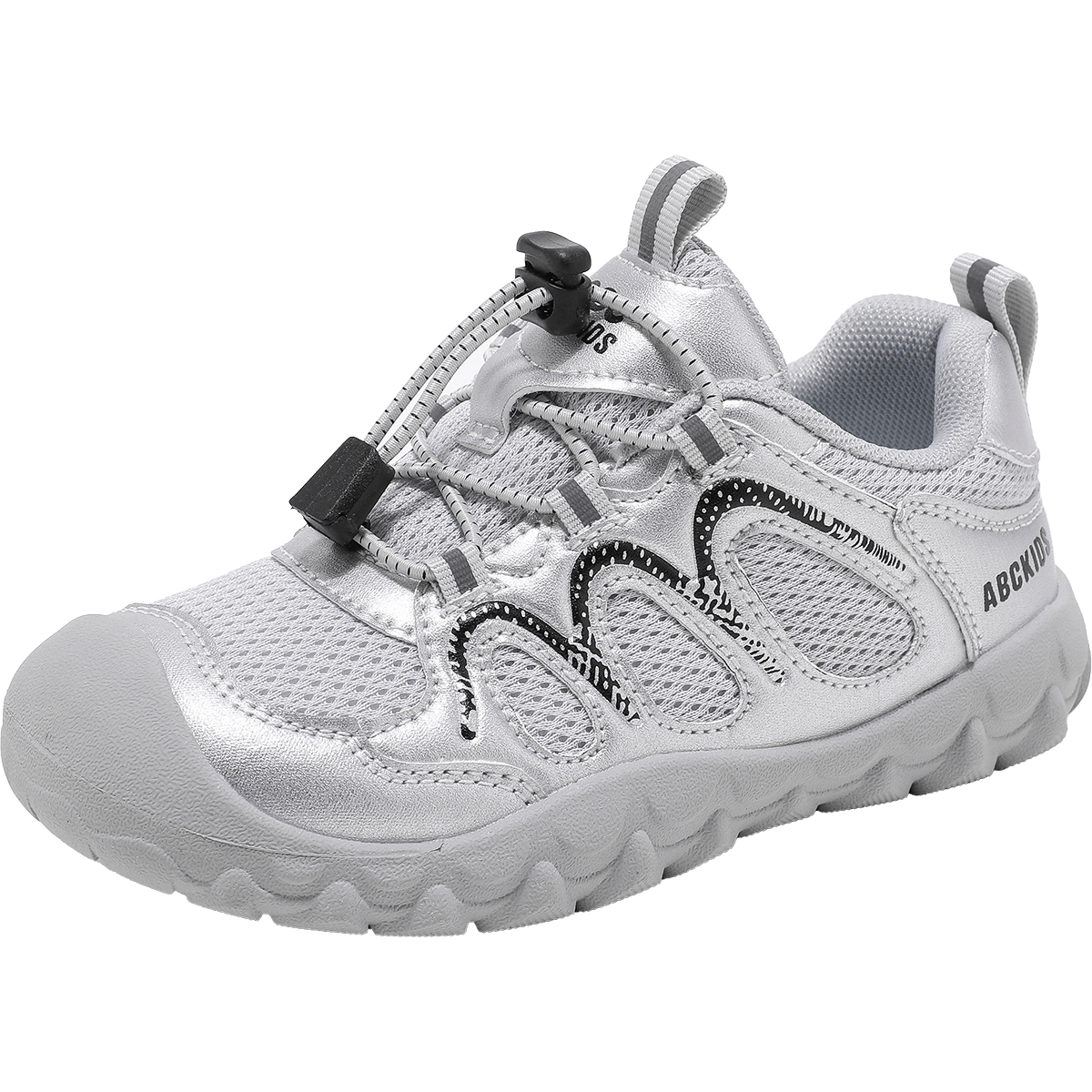 ABC KIDS Children's Sports Shoes Spring Kids Outdoor Hiking Mesh Shoes Boys Girls 3058 Black/Silver Gray Size 33