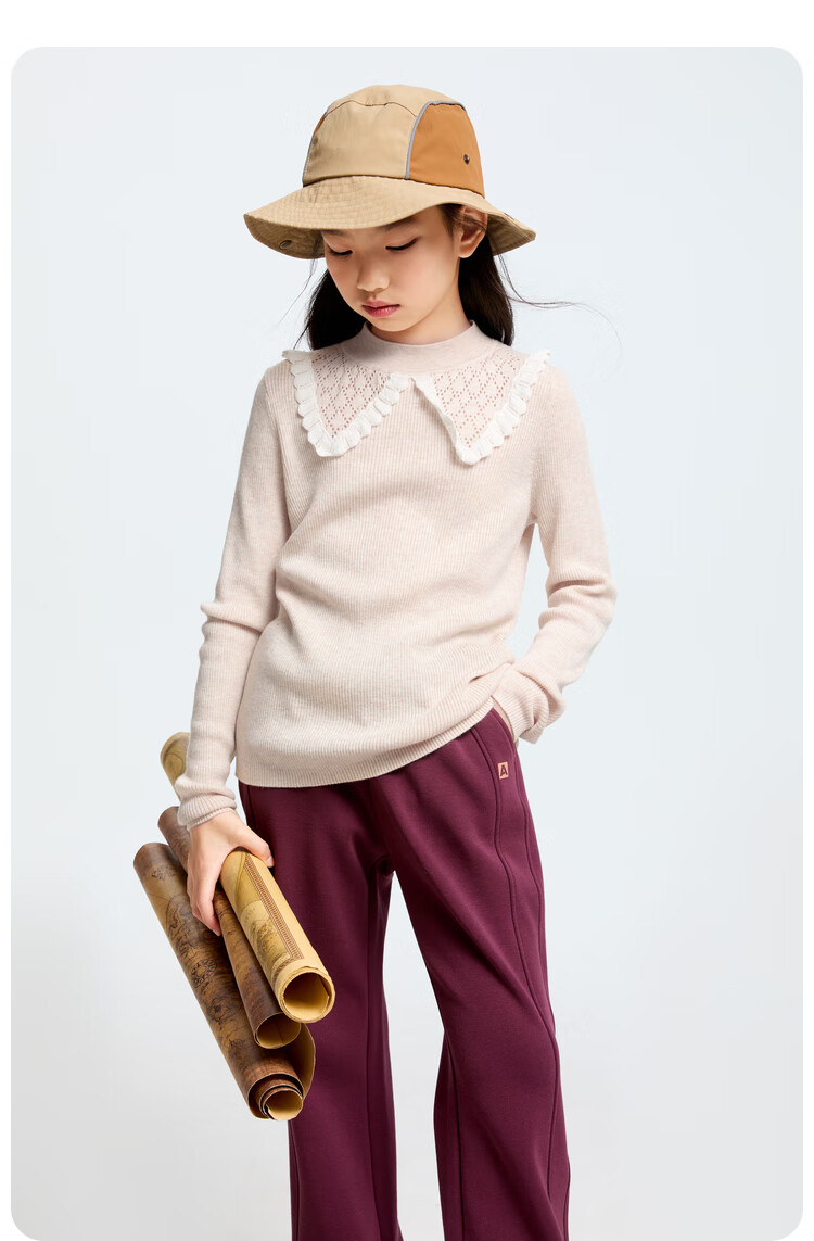 Annil Girls' Mid-Neck Knit Sweater, New Winter 2024 Style, Cloud Sweater Brown, Size 130 10