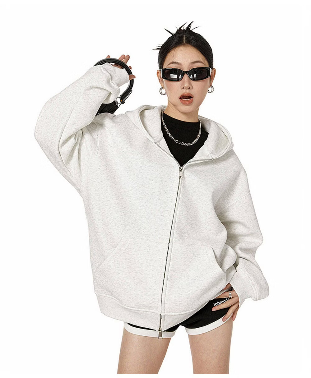 ICH MODE Women's American Style Hoodie Jacket 2026 Spring Autumn New Loose Fit Zip-up Lazy Long Sleeve Top Black S 25