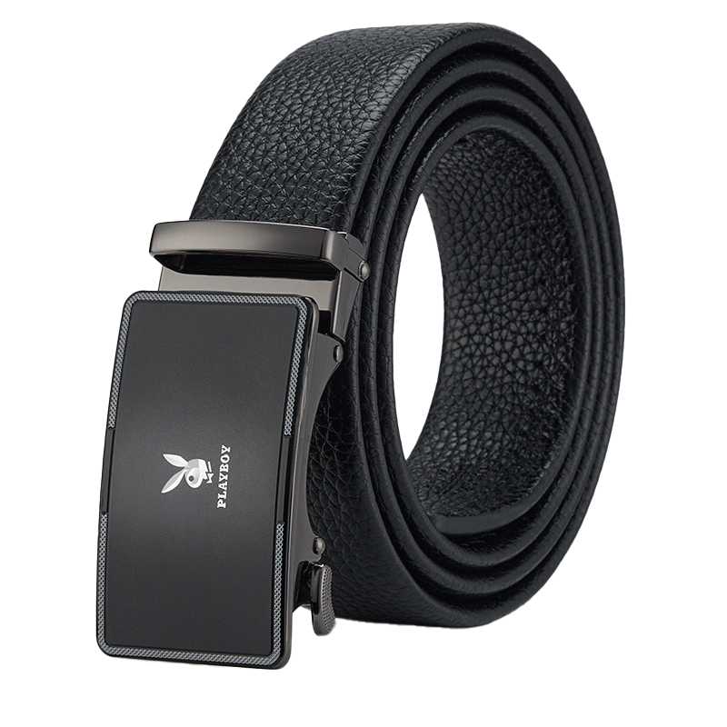 PLAYBOY Men's Genuine Leather Belt Cowhide Automatic Buckle Casual Waistband Business Versatile Gift for Boyfriend Husband