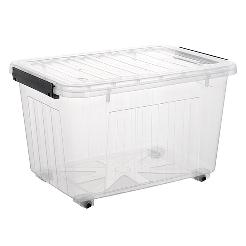 SPACEXPERT Large Plastic Storage Box with Wheels, Transparent Clothes Organizer Container, 60L Capacity, 1 Pack