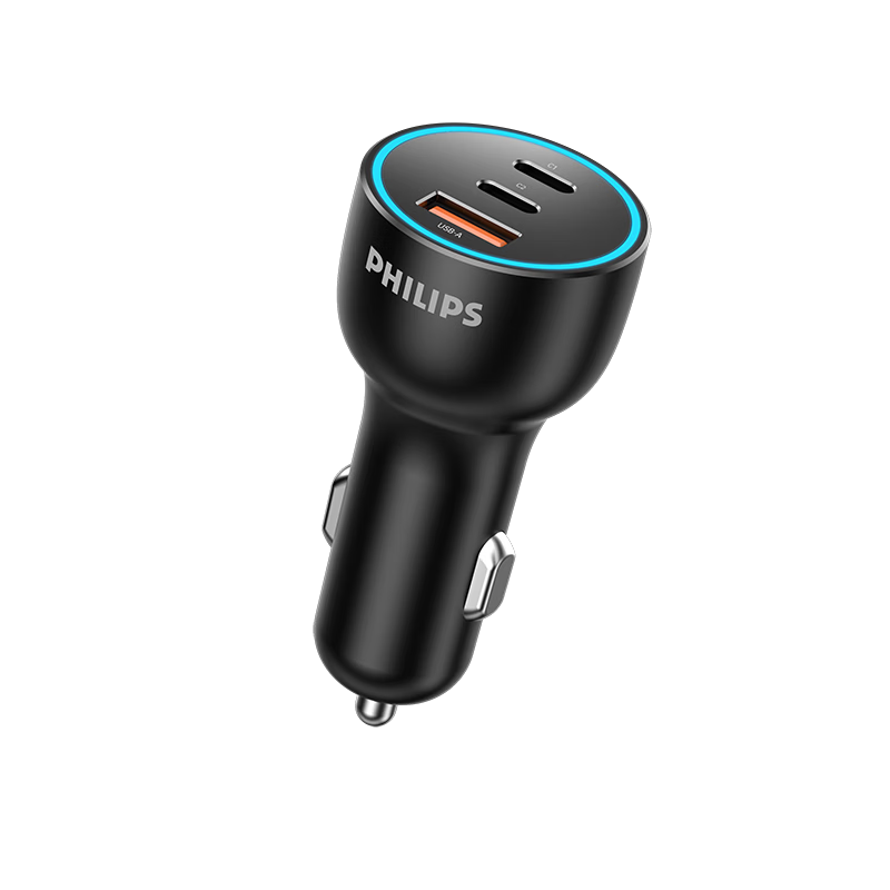 PHILIPS Car Charger Super Fast Charging 3-in-1 Cigarette Lighter Adapter Compatible with iPhone 15/16/17 Laptop Tablet Multi-Port Charging Head New Model 4325