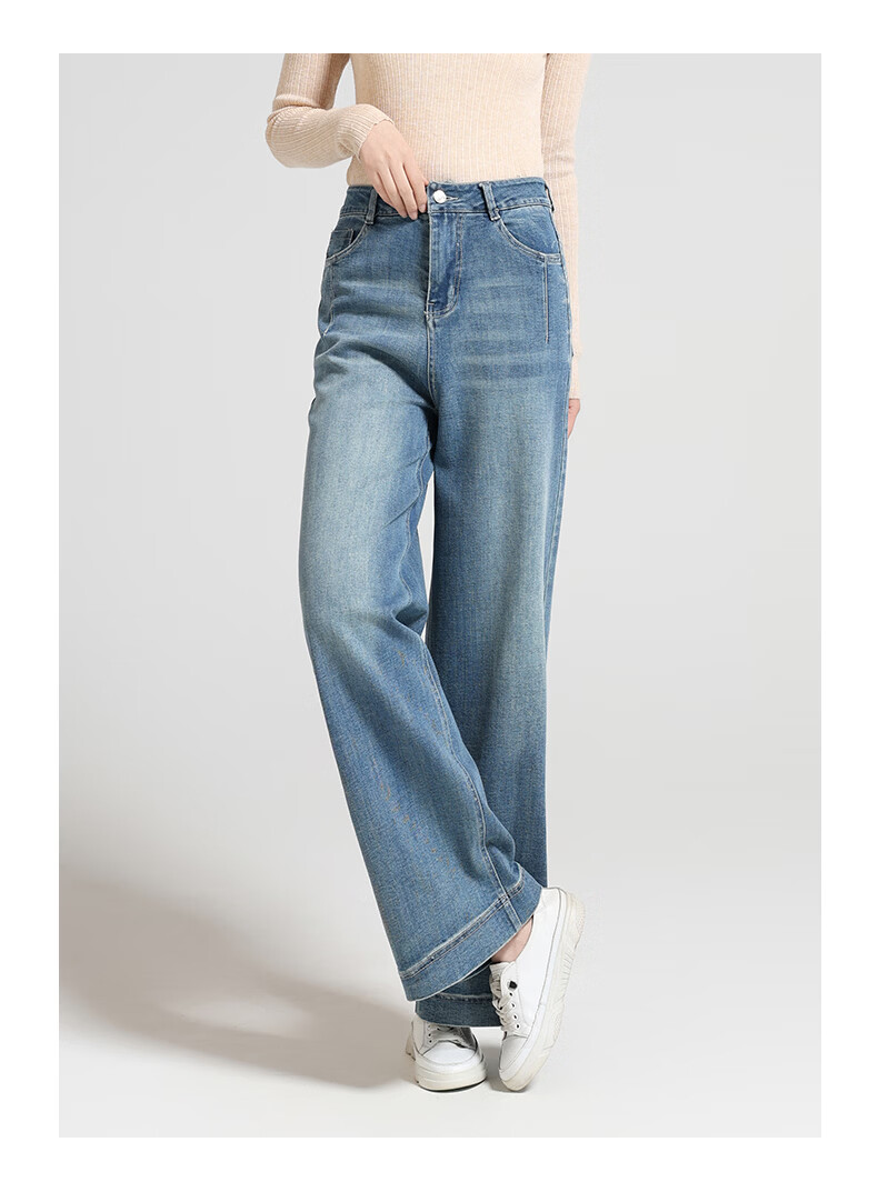 Meishi Women's Jeans 2026 Spring New High Waist Stretch Slim Straight Vintage Wide Leg Pants Blue 28 11