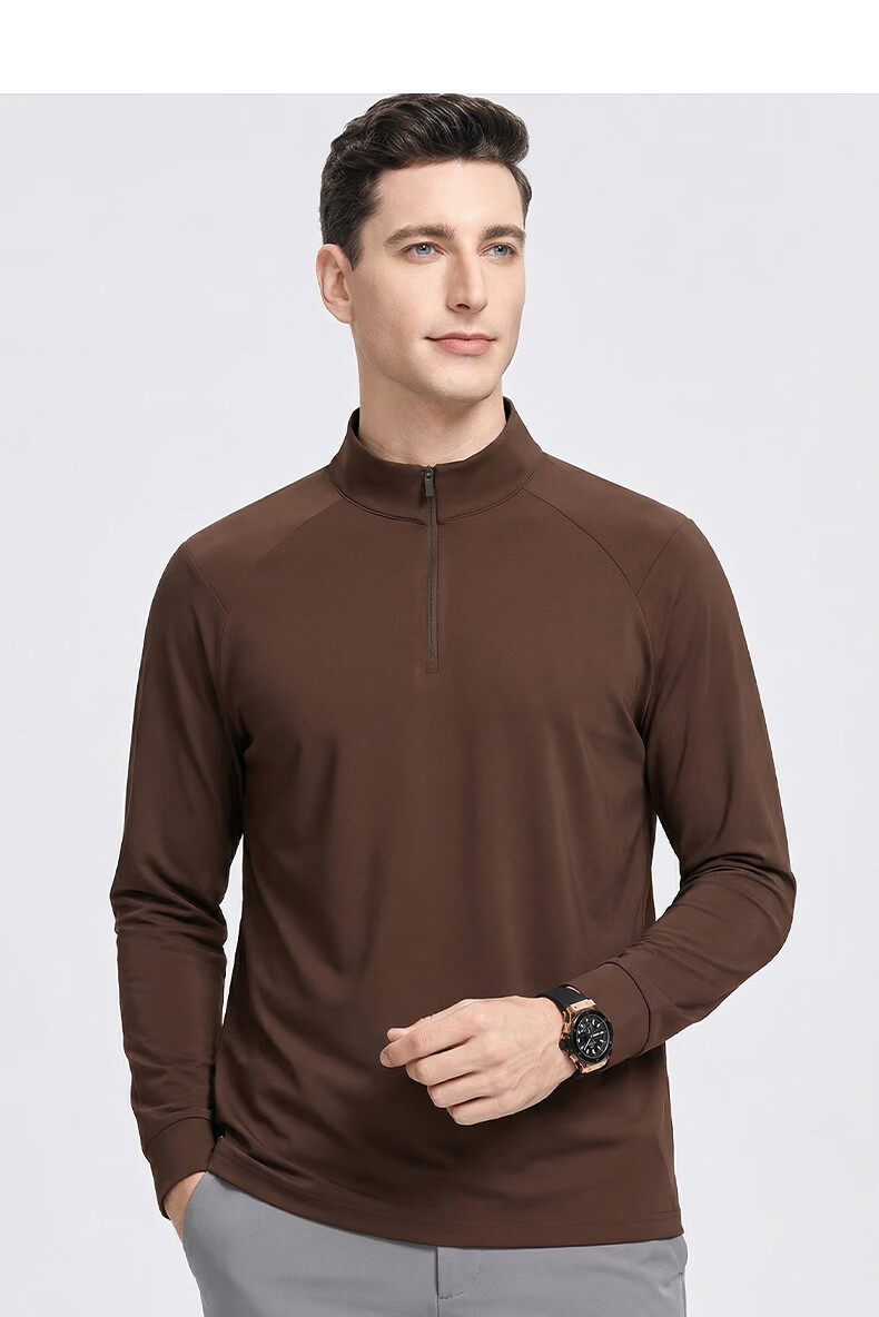 FIRS [7A Antibacterial] Men's Spring and Autumn Half-Zip Business Casual Pullover Long Sleeve T-Shirt 12