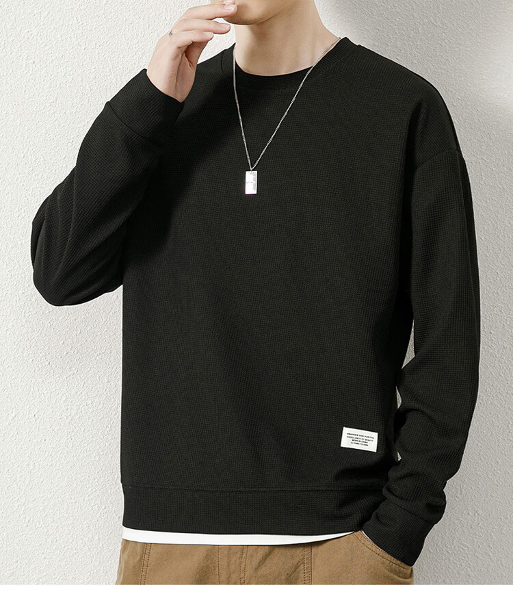 PLAYBOY Men's Hoodie Jacket Spring Autumn Long Sleeve T-Shirt Casual Base Layer Waffle Knit Top 7