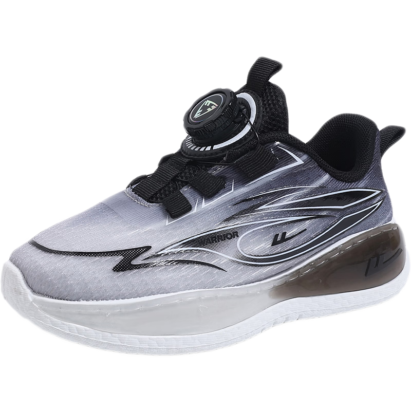 Warrior Kids Sports Shoes Boys Running Shoes Big Children Casual Shoes WZ(CL)-1984 Black Gray Size 28