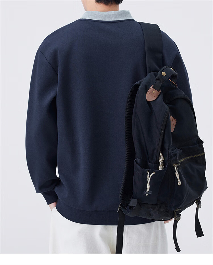 MARK FAIRWHALE Men's Sweatshirt Spring and Autumn Loose Casual Two-in-One Long Sleeve T-Shirt Men's Trendy Jacket Navy Blue XL 7