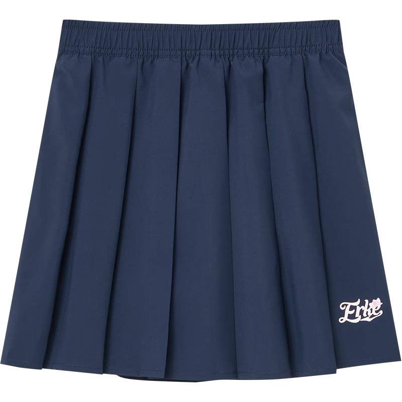 ERKE Girls' Summer Skirt with Built-in Safety Shorts, Children's School Pleated Skirt, Blue-Black, Size 140