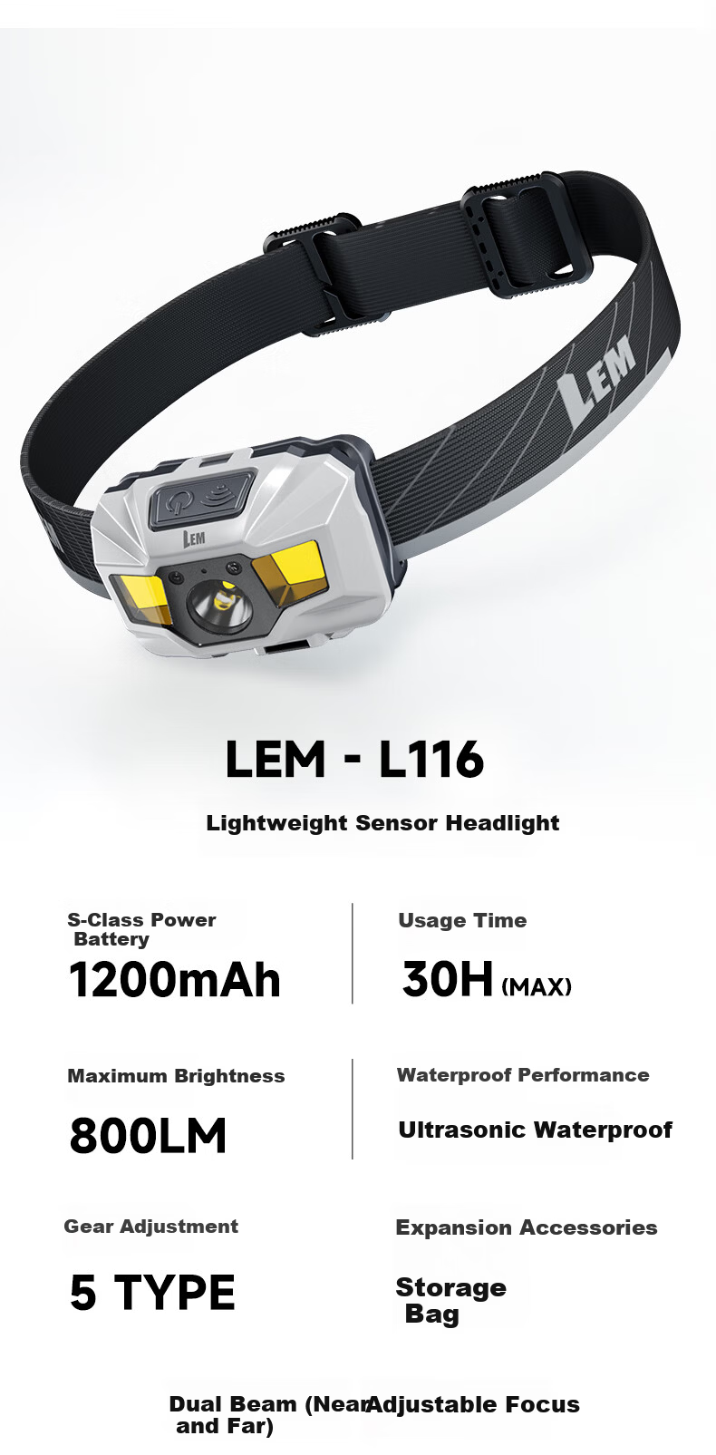 LEM Headlamp Fishing Dedicated High Brightness Rechargeable Long-lasting Outdoor Mountaineering Night Fishing Head-worn Light 3