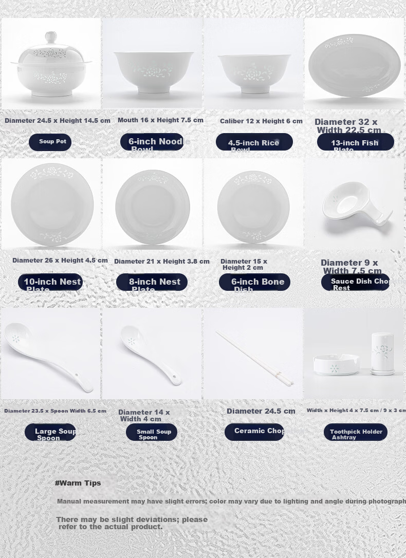 Jingde Story Jingdezhen Underglaze Color Exquisite Porcelain Dinnerware Set White Ceramic Tableware for 6 People Bowls and Plates Ceramic Dinner Set Housewarming Gift 8