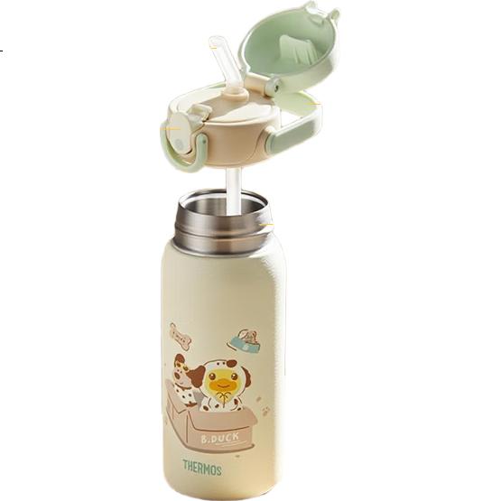 Термос THERMOS TCKU для детей, 460 мл, с клипсой и чехлом, из нержавеющей стали 316L, с трубочкой, для рюкзака, для школы
