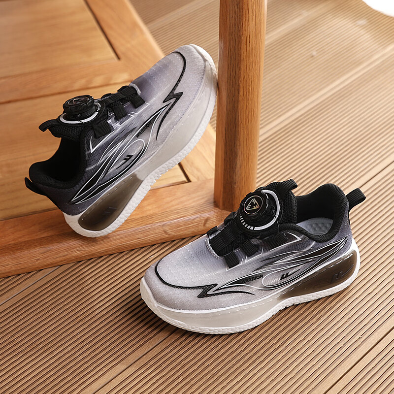 Warrior Kids Sports Shoes Boys Running Shoes Big Children Casual Shoes WZ(CL)-1984 Black Gray Size 32
