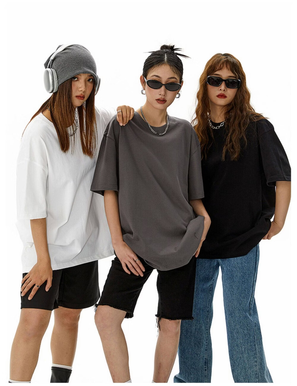 ICH MODE American Style Heavyweight 300g Solid Color Short Sleeve T-Shirt Women Summer New Loose Fit Versatile Half Sleeve Top White M 10