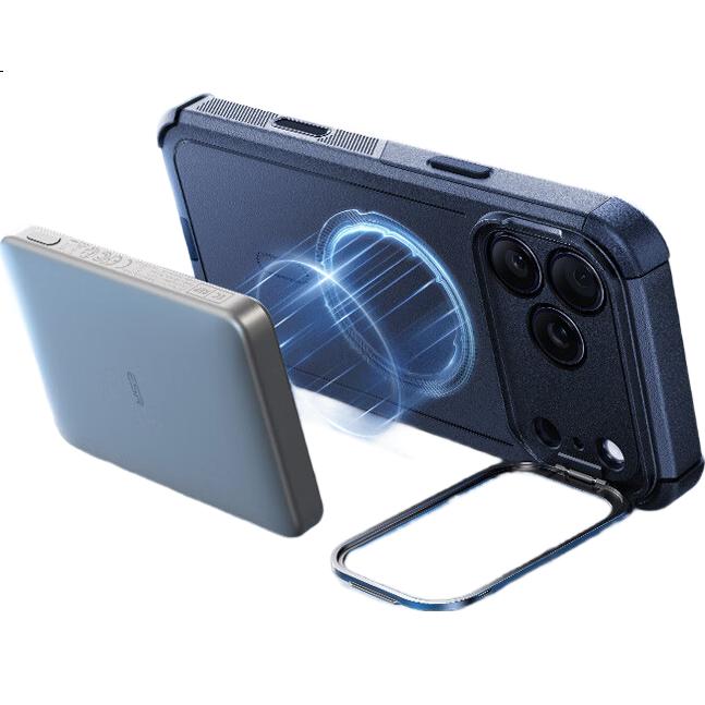 Магнитный чехол ESR с встроенной подставкой для iPhone 17 Pro Max, полноразмерная защитная крышка с защитой кнопок и объектива камеры, невидимая подставка, защита от падений SGS, синий