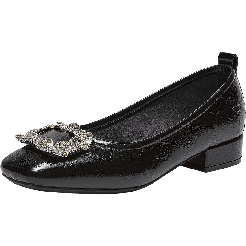 Basto 26 Spring Fashion Shiny Rhinestone Commuter Low-Cut Square Toe Women's Flats R6162AQ6 Black 37