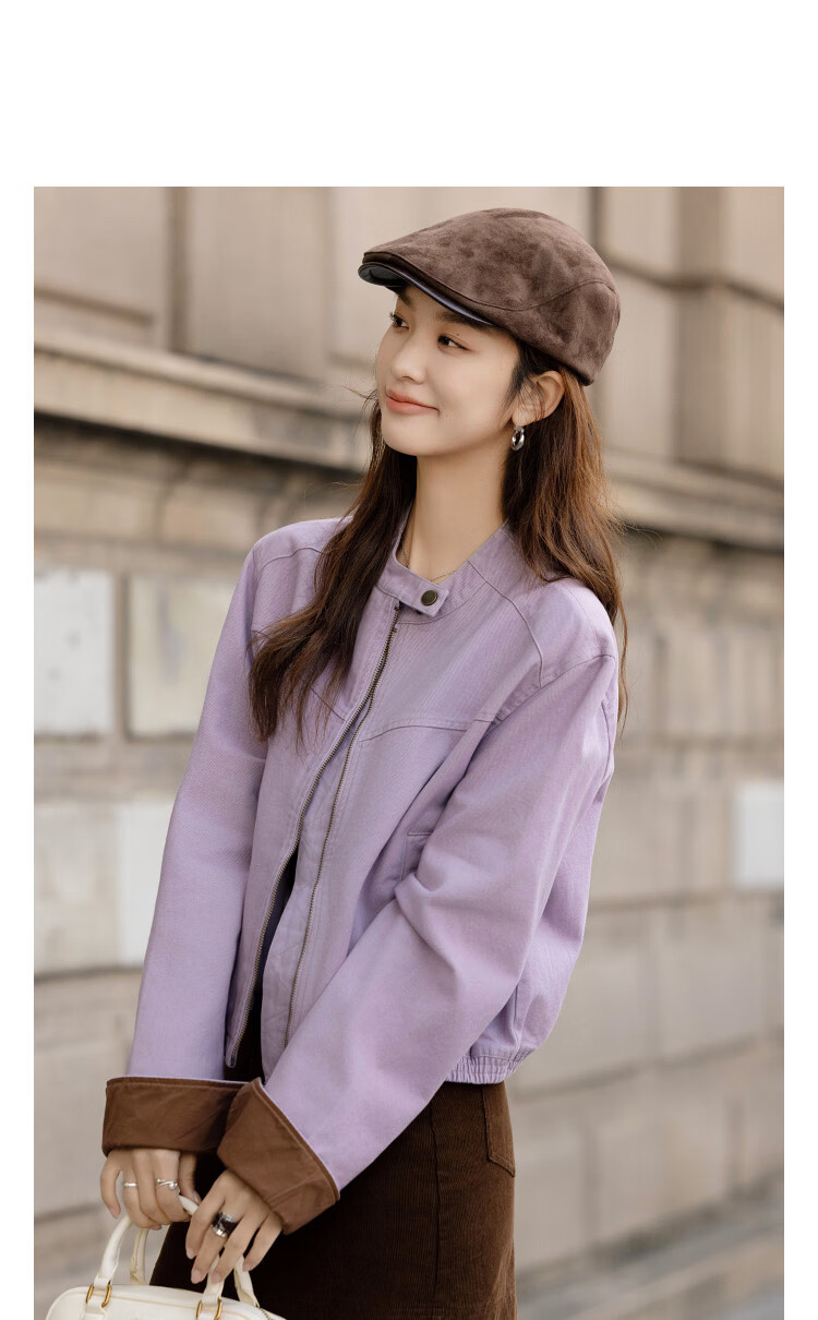 Demana [Supreme Pure Cotton] Spring Korean Style Stand Collar Color-Block Elastic Hem Spliced Loose Petite Women's Jacket 10
