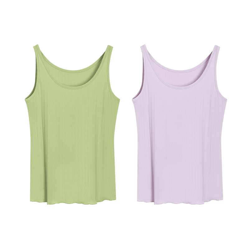 Hodo 2-Piece Set of Women's Solid Color U-Neck Camisole Tank Tops, Slimming Inner Wear Or Outer Wear Camisole Set 170/95