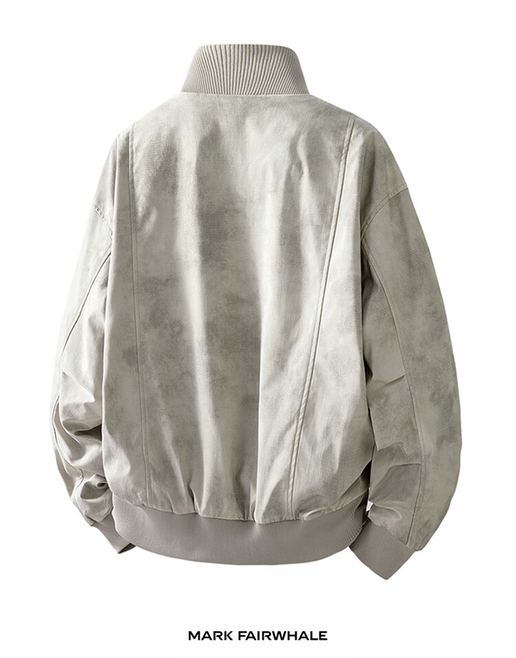 MARK FAIRWHALE Men's Spring Autumn American Tie-Dye Casual Jacket Stand Collar Baseball Coat Khaki L 12