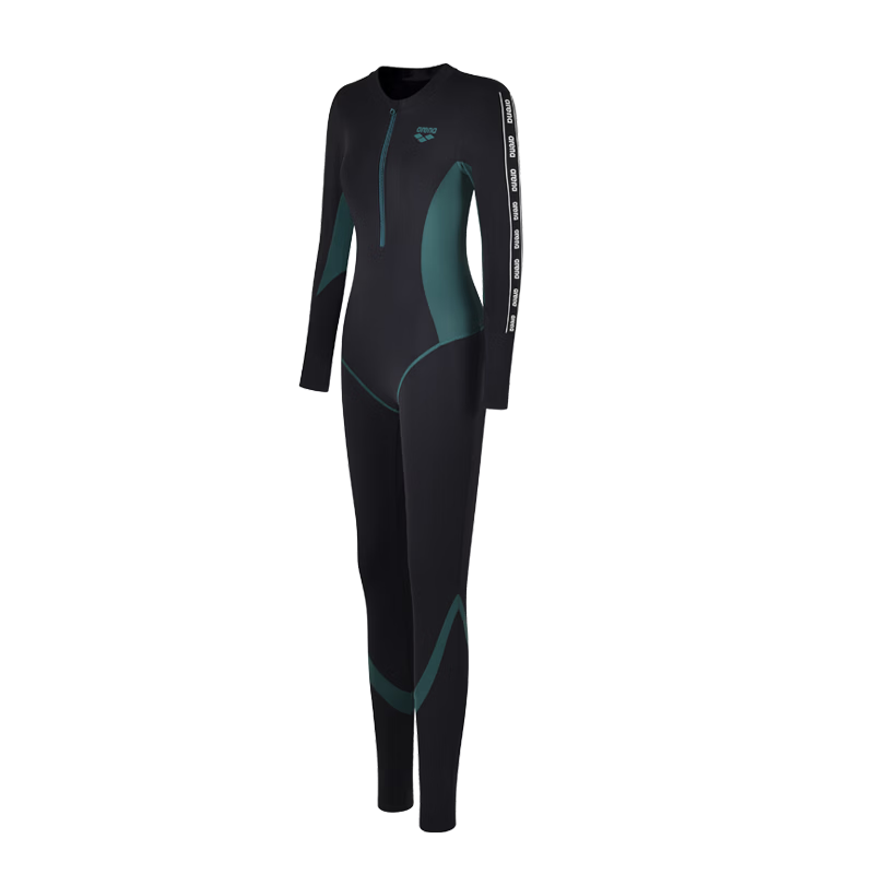 Arena Women's Swimwear Sports Training Fitness Sun Protection One-Piece Long Sleeve Color Block Outdoor Slimming Swimsuit XL