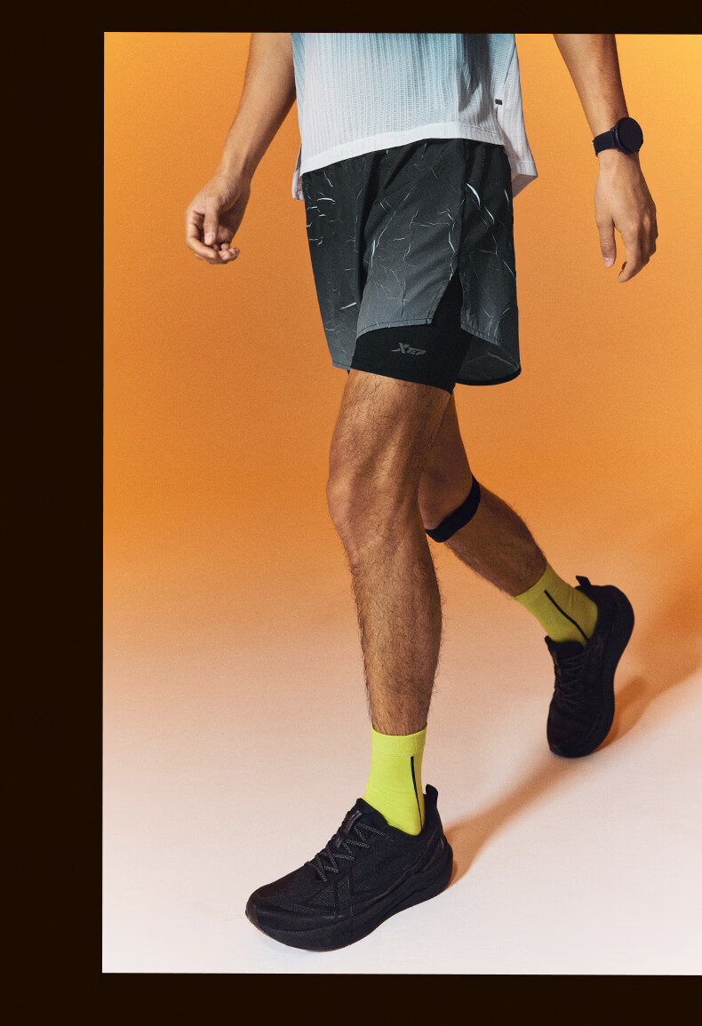 Xtep 2000KM PRO Men's Running Shorts Fake Two-in-One Breathable Quick-Dry Sports Training Five-Point Pants 12
