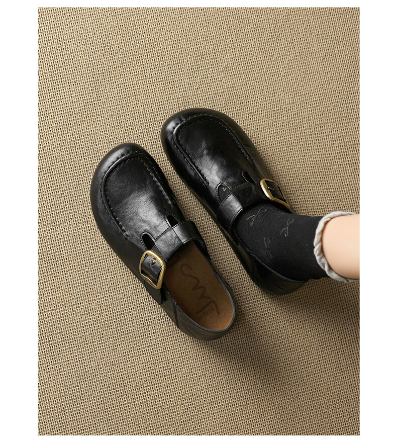 St&Sat Genuine Leather Loafers for Women, 2026 New Summer Style, Full-Coverage Retro Versatile Slip-On Soft-Soled Comfortable Commuter Birkenstock Shoes 15