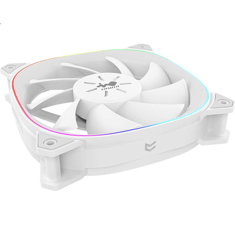 Компьютерный вентилятор INWIN ASE120P White 12cm ARGB, одинарный комплект (интеллектуальное управление скоростью PWM/синхронизация RGB материнской платы/двусторонние световые эффекты/интеллектуальная последовательная цепочка)