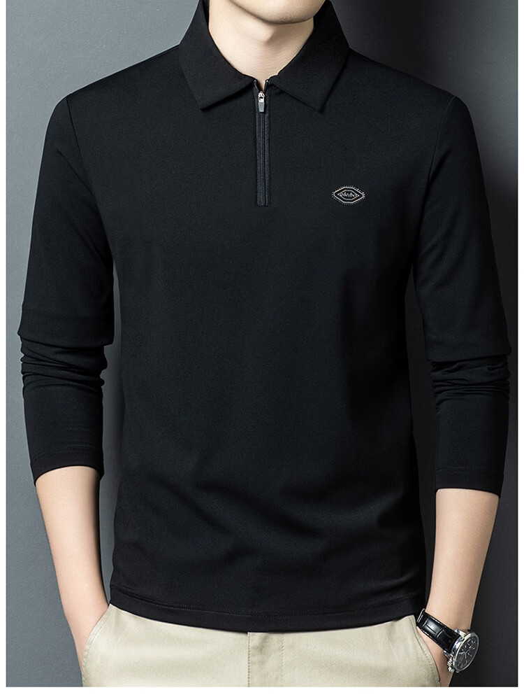 Edenbo Long Sleeve Half-Zip Polo Shirt Men Autumn Winter Four-Way Stretch Top Black 180/96A (2XL) 18