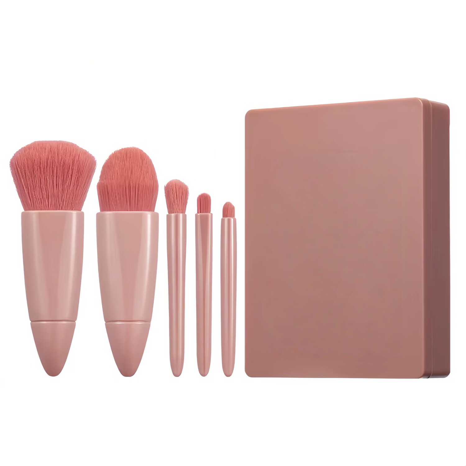 Dikalu Makeup Brush Set 5 Pieces with Mirror Case Foundation Brush Lip Brush Eyeshadow Brush Loose Powder Brush Beauty Storage Christmas Gift