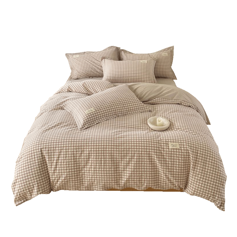 Hongdou 10A Antibacterial 4-Piece Bedding Set for 1.5/1.8m Bed Thickened Double Duvet Cover Simple Bed Sheet Pillowcase 200x230cm Small Plaid