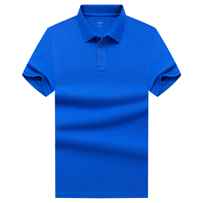 LIMENG [Pure Cotton T-Shirt] Men's Business Polo Shirt, Summer Loose-Fit Solid Color Lapel T-Shirt, Royal Blue 2XL