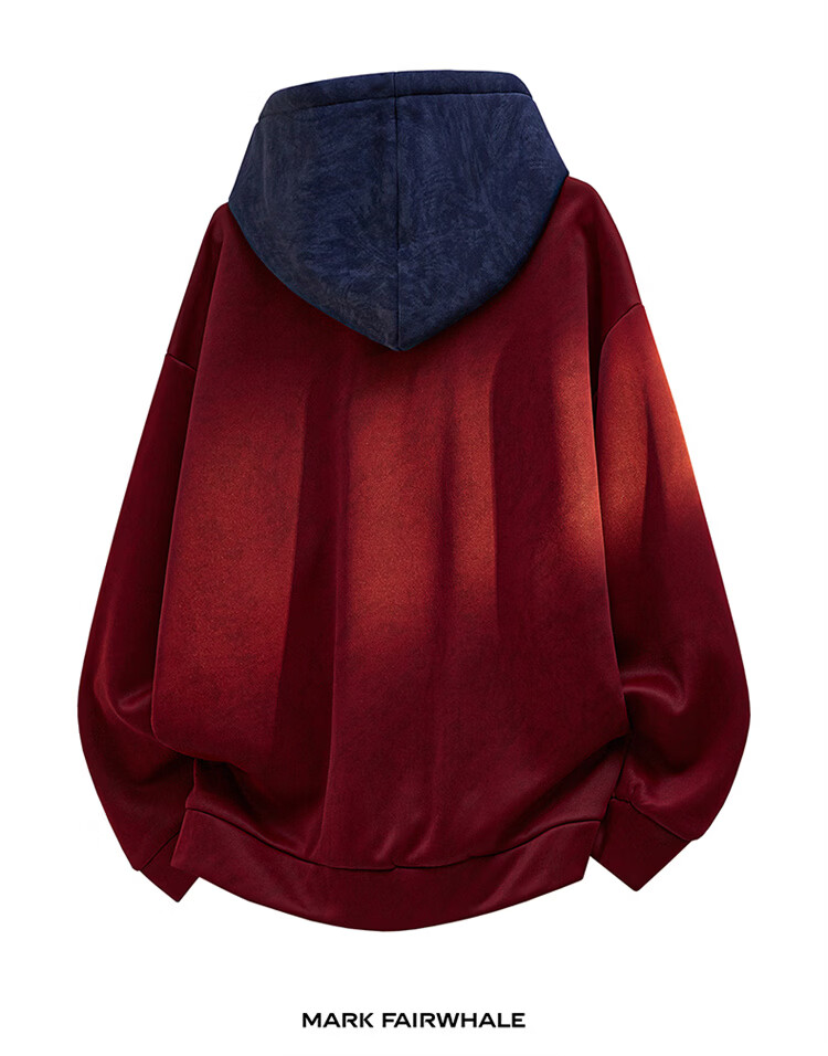MARK FAIRWHALE Men's Hooded Sweatshirt Spring Autumn Colorblock Casual Jacket Loose Fit Dark Red 4XL 16