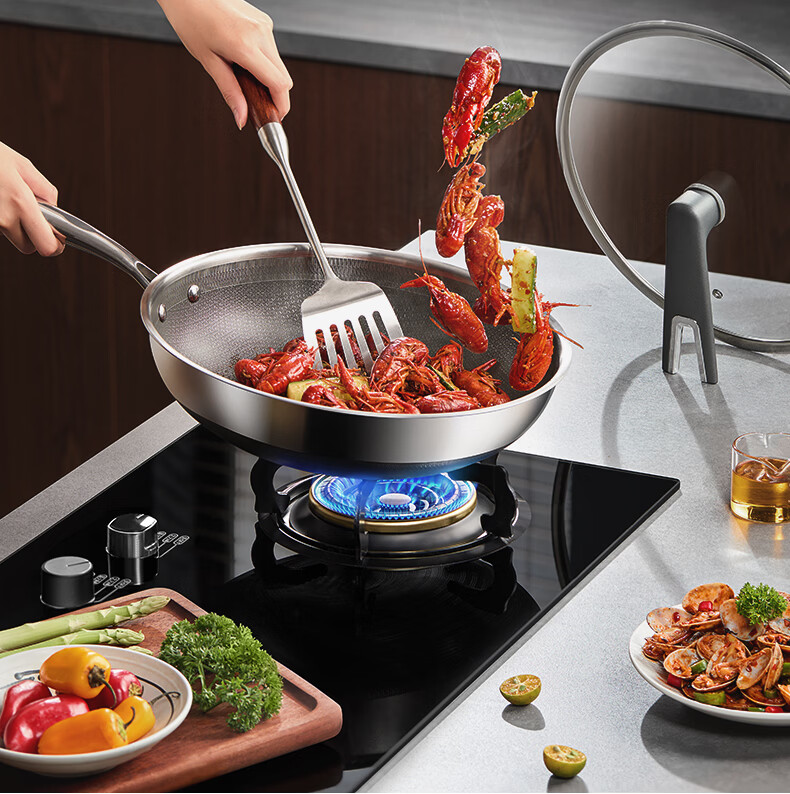 Midea Non-Stick Wok, Household Frying Pan, Flat Bottom Pan, 316L Stainless Steel Cooking Pot, Compatible with Induction Cooker And Gas Stove, Frying Egg Pa 12