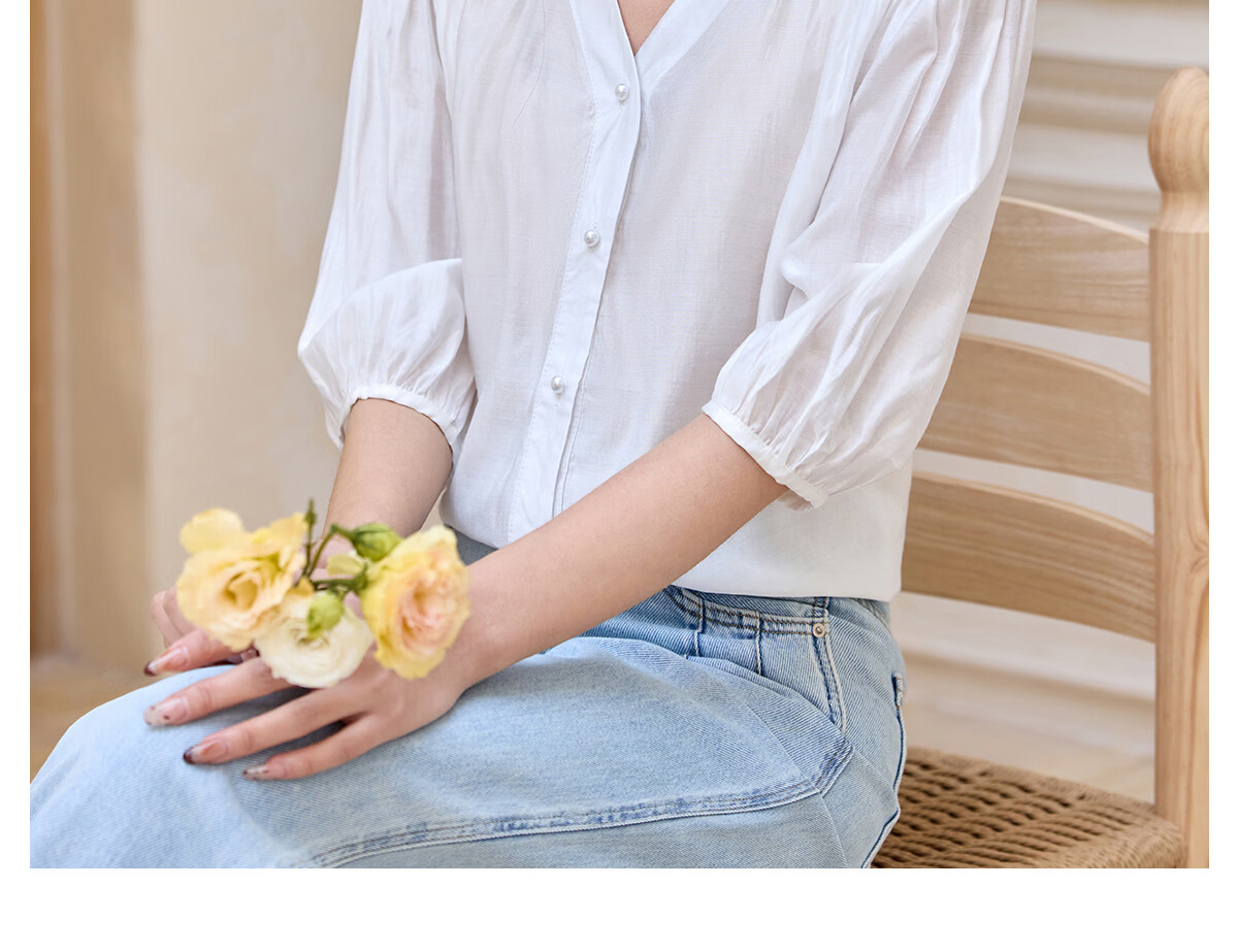 Halo Queen Women's Short Sleeve V-Neck White Shirt Summer Interview Professional Commuter Blouse H52S013 33